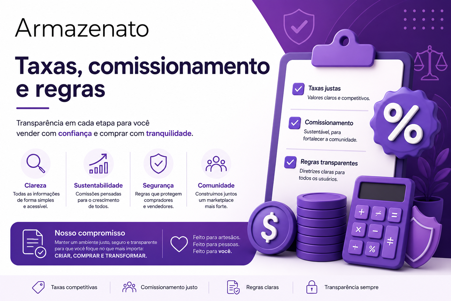 Taxas, comissionamento e regras do Armazenato